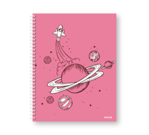 Caderno Wire-o Capa Dura Rabisco - Coleção Astronauta (Diversos tamanhos) Rosa