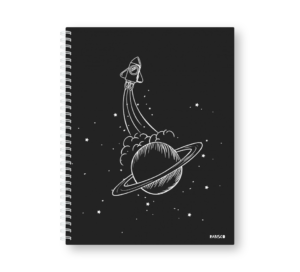 Caderno Wire-o Capa Dura Rabisco - Coleção Astronauta (Diversos tamanhos) Preto Saturno