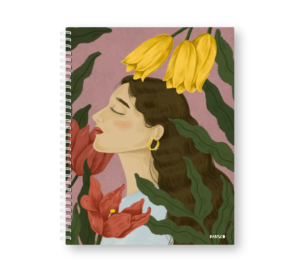 Caderno Wire-o Capa Dura Rabisco - Mulher Flores estilo Pintura (Diversos tamanhos)